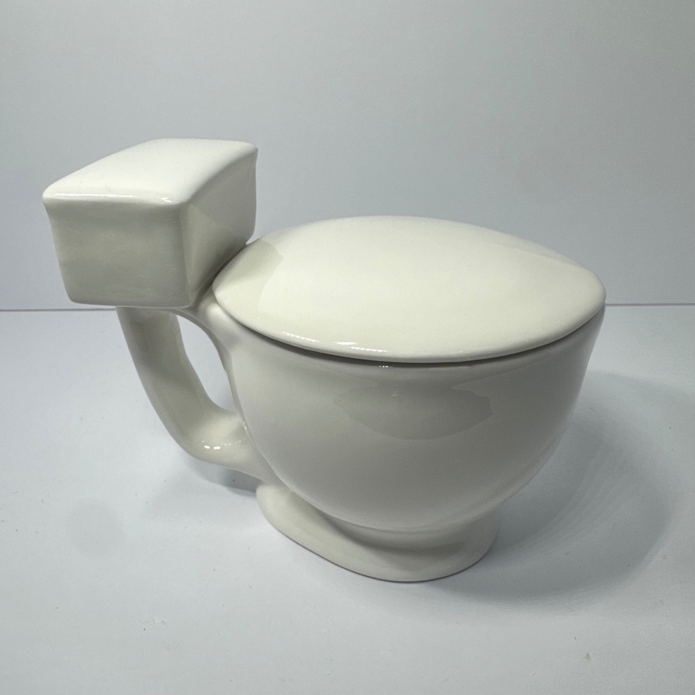 White Ceramic Toilet Coffee‎ Mug Novelty Gag Gift with Lid and Hidden Detail NEW